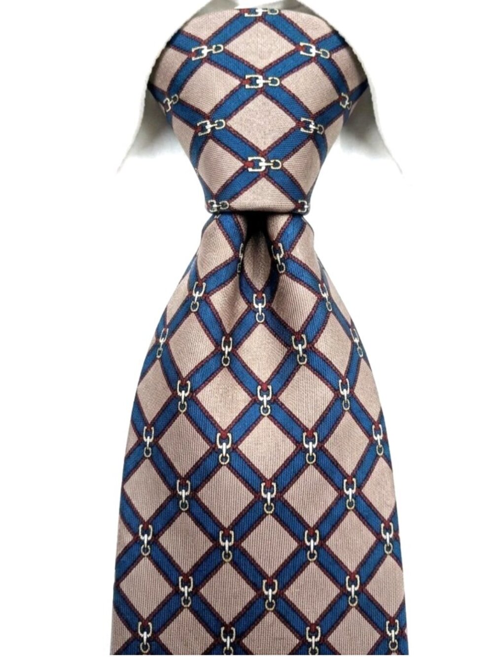 ISACO Handmade in Italy Silk Tie Vtg 1980s Equestrian Horse Bit & Reins Lattice
